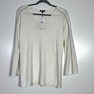 Lafayette 148 NY Cotton/Silk V Neck Sweater with Sequin Sparkle Trim Small NWT